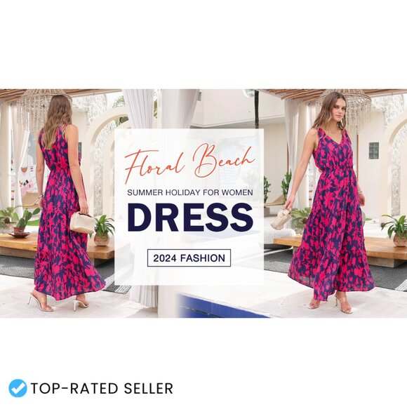 Sleeveless Maxi Dress Floral Boho Elegant Formal Wedding Guest Summer - Picture 7 of 7